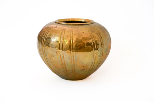 Antique Brass Ribbed Vase