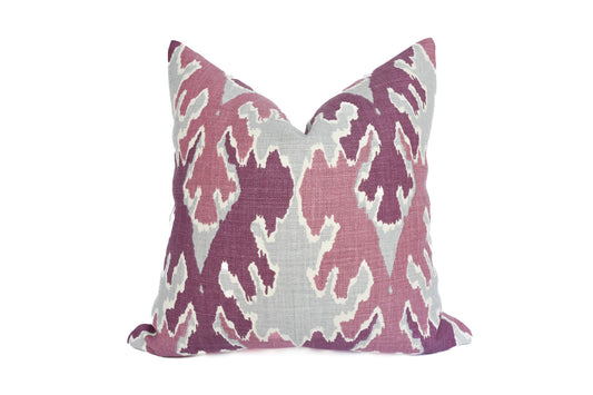 Plum and Gray Ikat-Inspired Pillow Cover