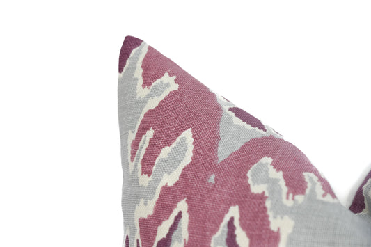 Plum and Gray Ikat-Inspired Pillow Cover