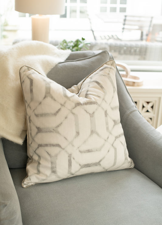 Savannah Watercolor Pillow Cover - Gray Linen Piping