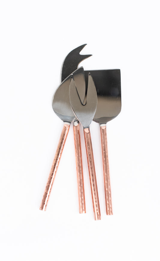 Copper Hammered Cheese Knives Set
