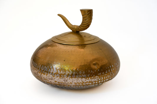 Hammered Brass Vintage Lidded Bowl