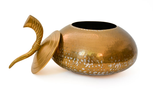 Hammered Brass Vintage Lidded Bowl