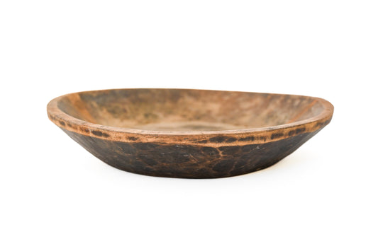 Antique Handcarved Flat Wood Fruit Bowl