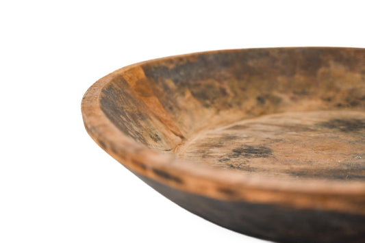 Antique Handcarved Flat Wood Fruit Bowl